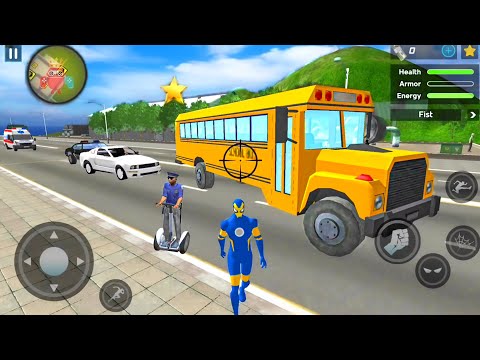 Captain American Rope Hero Ninja Crime Simulator - School Bus at Vegas City #9 - Android Gameplay