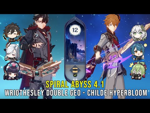 C0 Wriothesley Double Geo and C0 Childe Hyperbloom - Genshin Impact Abyss 4.1 - Floor 12 9 Stars