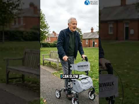 MobiWalk® FOLD & STAND Rollator Walker | Indoor & Outdoor Rollator | 8 Inch Wheels, Adjustable Height, Storage Bag, Cane Holder