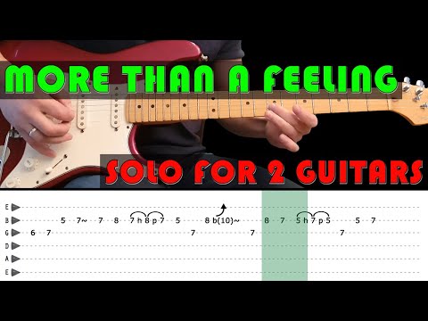 MORE THAN A FEELING - Guitar lesson for 2 guitars - Guitar solo with tabs (fast & slow) - Boston