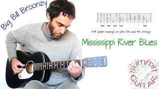 Big Bill Broonzy - Mississippi River Blues - Guitar lesson / tutorial / cover with tablature