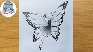 How to draw a Girl with Butterfly wings for beginn