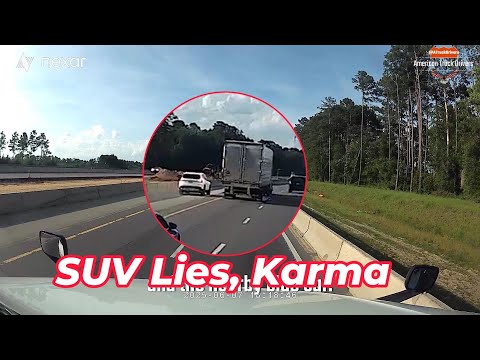 SUV Lies, Karma on Dashcam | Wrong-Way Driver Nearly Hits Semi Head-On | 3-Wheeled Motorcycle Crash