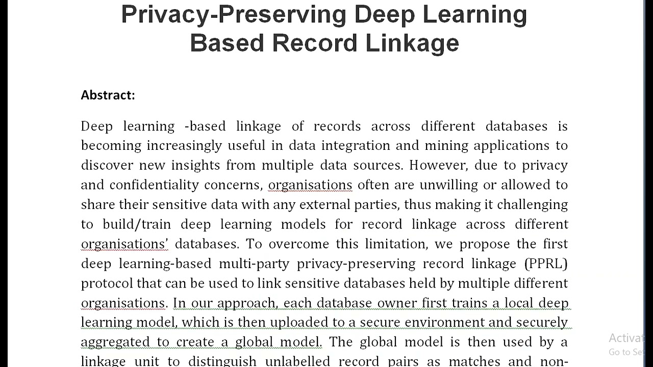Privacy Preserving Deep Learning Based Record Linkage