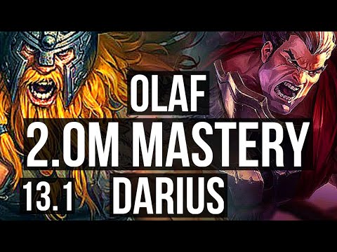 OLAF vs DARIUS (TOP) | 2.0M mastery, 6 solo kills, 800+ games, 12/2/1, Dominating | KR Master | 13.1