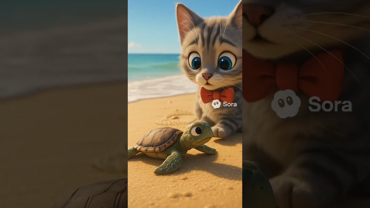 The Freed Turtle – A Kitten’s Act of Kindness by the Sea | SORA2 AI Animation #ai #cat #kitten