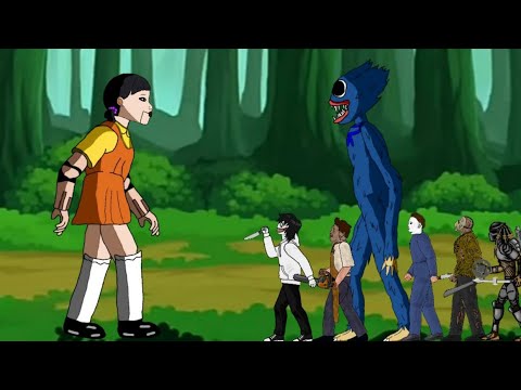 Doll Robot ( Squid Game ) Vs  Huggy Wuggy , Jason , Jeff , Michael , Leatherface , Predador - DC2