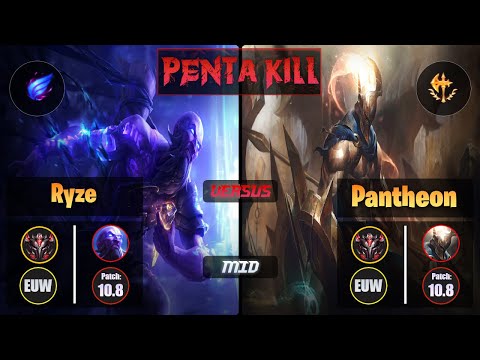 GrandMaster RYZE [Phase Rush] (Mid) VS  PANTHEON - Grandmaster EUW Patch 10.8 Penta Kill