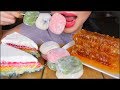 BEST POPULAR ASMR FOOD DESSERT HONEYCOMB MOCHI RAINBOW CAKE EATING SOUNDS