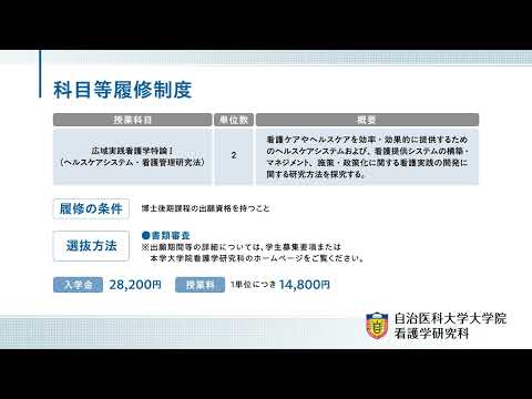 【看護学研究科】看護学研究科博士後期課程　科目等履修生度　研究生・特別聴講学生