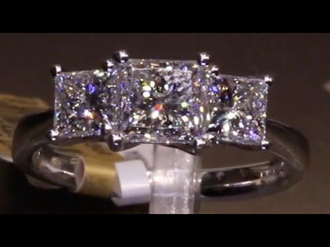 #73545 | T2.09ct/C1.03ct | Princess Three Stone Diamond Engagement Ring | Set in 18ct White Gold