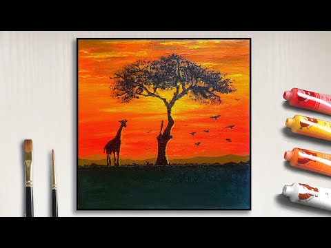 Acrylic Landscape Painting | African savanna landscape at dusk | Step by step Acrylic Painting