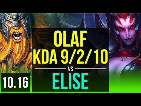 OLAF vs ELISE (JUNGLE) | KDA 9/2/10, Godlike | KR Master | v10.16