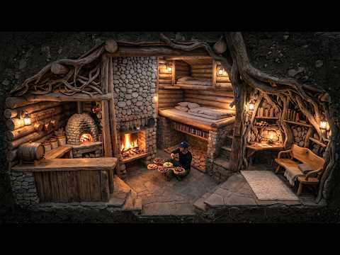 Building an Underground Forest Home | Cozy Rooms Cooking Area and Daily Living Space