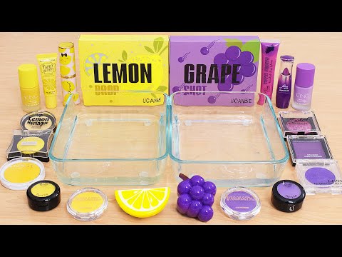 Grape vs Lemon - Mixing Makeup Eyeshadow Into Slime ASMR