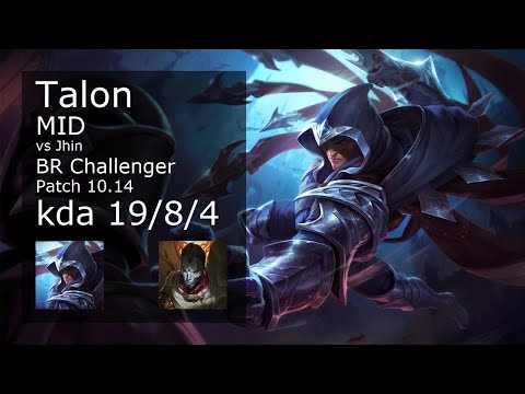 Talon Mid vs Jhin - BR Challenger 19/8/4 Patch 10.14 Gameplay