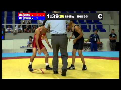 WORLD CHAMPIONSHIP WRESTLING CADET 2013 Finale 3-5 GR 42 Kg (USA) C.OLIVAS vs (KAZ) Z.USMANOV