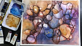 Relaxing Abstract WATERCOLOR & Neurographic Inspired Ink Lines - 398