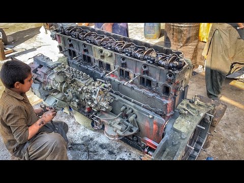 Rebuilding Hino 7D Truck 6 cylinder Engine and Crankshaft Repairing Diesel Engine || amazing process