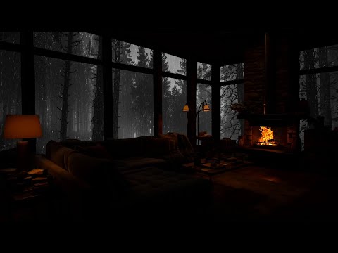 Ambiente Acogedor En La Cabaña - Sonidos Relajantes De Lluvia Y Chimenea Por La Noche
