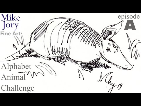 Thumbnail of animal alphabet challenge episode A armadillo sharpie five minute drawing