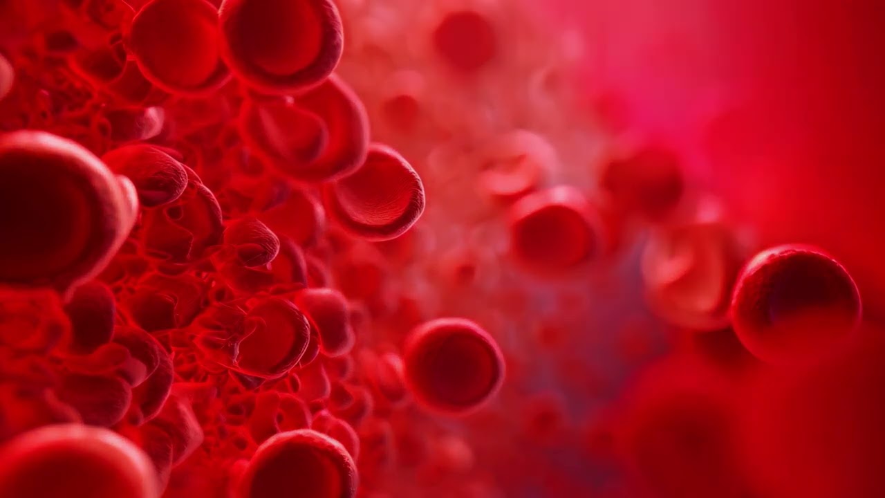 3d rendering of red blood cells in vein with depth of field, A 3D rendering of a blood vessel with