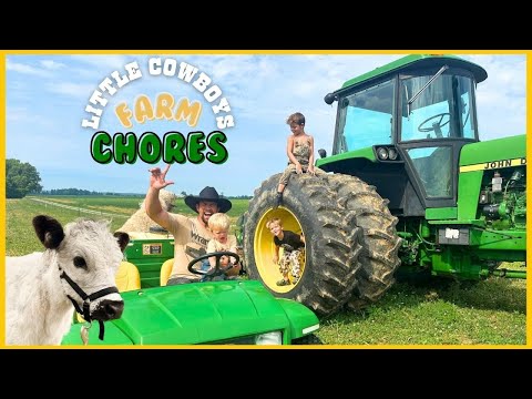 Little Cowboys Farm Chores with Lil Tex & Dolly! MINI COWS/DONKEY/BARNYARD/KIDS POWERWHEELS/TRACTOR