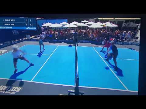 WOW! Ridiculous Pickleball Point, 110 shots, lasts almost 2 minutes! Johns, AL Waters, C Smith.