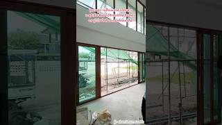 บานเลื่อน 6 เปิดกลางอลูมิเนียมลายไม้สักทอง