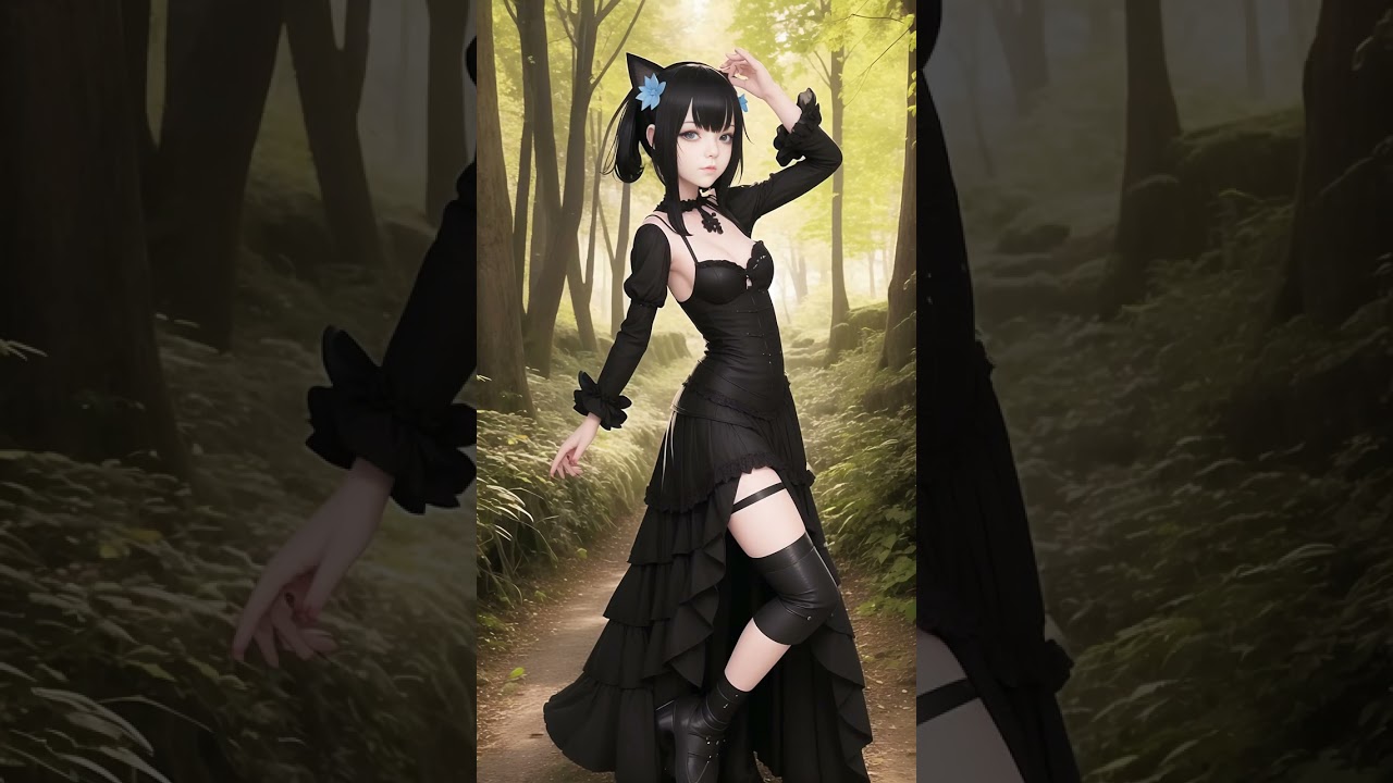 [AI art] beauties and gothic dress in the forest lookbook  photoshoot