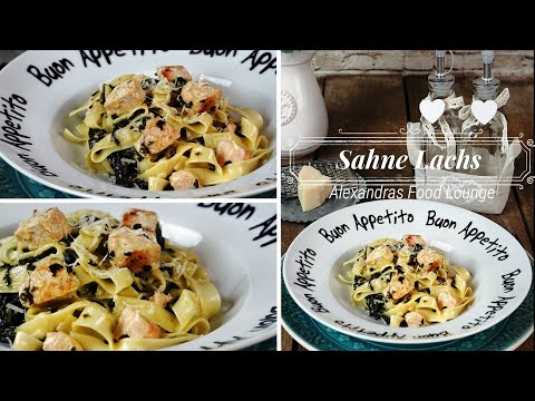 Sahne-Lachs mit Spinat und Bandnudeln/ Schnelle Gerichte/ Was gibt es heute zu essen?