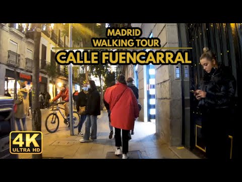 Virtual Walking Tour In Madrid (4k) | Gran Vìa, Calle Fuencarral & Quevedo| Packed On Christmas!