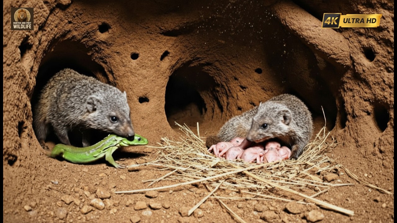 Mongoose: 185 days from juvenile to adult - King cobra attacks mongoose den.