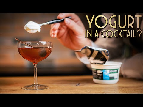 Clarified Punch With Greek Yogurt In a Metaxa Manhattan