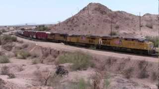 preview picture of video 'Union Pacific railroad manifest freight train at Mohawk, Arizona'