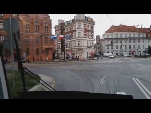 Tramwaj linii 1 w Toruniu - przejazd na odcinku Gołębia - Odrodzenia (luty 2016)