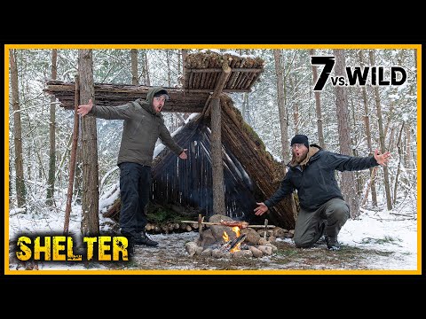 7 vs. Wild Shelter - Übernachtung und Bau bei -7°C im Schnee - Survival Bushcraft Overnighter