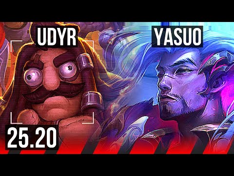 UDYR vs YASUO (TOP) | 7 solo kills, 1000+ games | KR Master | 25.20