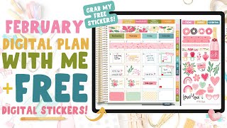 ✨ Digital Plan with Me ✨ | February 2023 + Free Digital Stickers 🌷🫶🏻