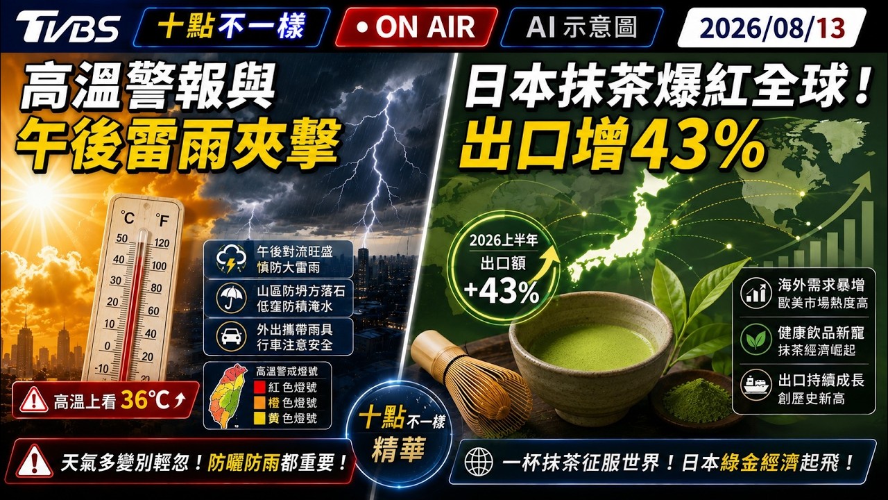 【0813 十點不一樣LIVE】高溫警報與午後雷雨夾擊 日本抹茶爆紅全球!出口增43%
