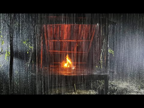 Sleep Instantly in 3 Minutes with Heavy Rain & Campfire, Thunder on Ancient Tent in Forest at Night