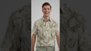 Men’s Sage Green Abstract Print Walking Suit Set, 2 Piece Short Sleeve Casual Shirt and Pants Outfit video