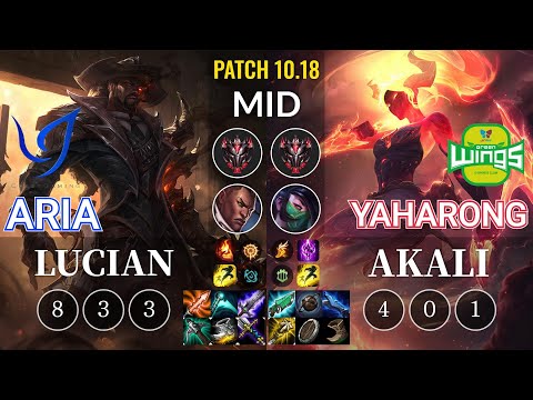CGA Aria Lucian vs JAG Yaharong Akali Mid - KR Patch 10.18