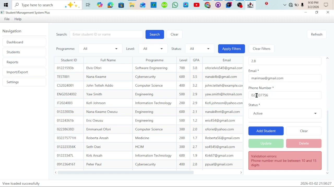 STUDENT MANAGEMENT SYSTEM PROJECT using Javafx, SQLite and CSS.
