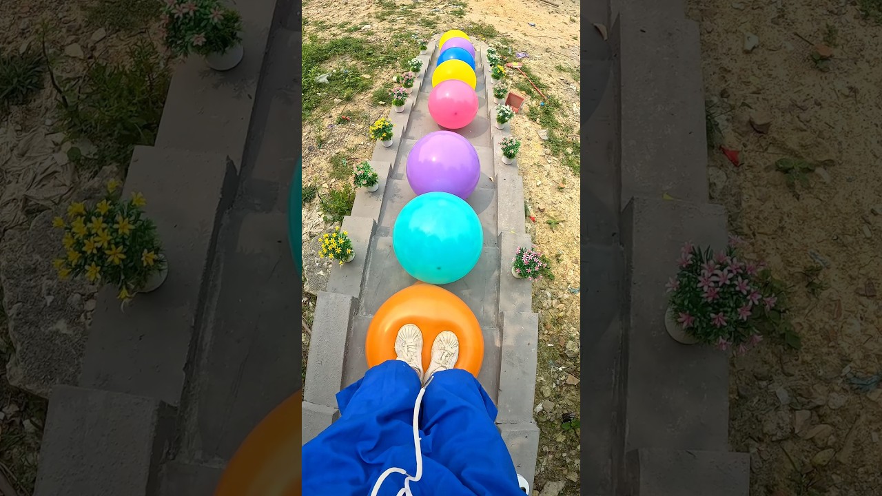 🎈💥👣Challenge the staircase obstacle course and pop the colorful balloons!#shorts