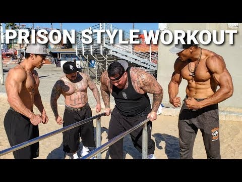 PRISON STYLE WORKOUT WITH - 6'9"ft TALL - MONSTER - AT MUSCLE BEACH