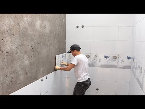How To Tiles Bathroom | Cut Tiles Around Pipes | Handle The Brick Edges