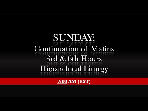 7:00 AM (EST) SUNDAY: Continuation of Matins3rd & 6th Hours Hierarchical Liturgy