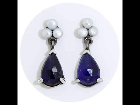 Cercei Argint 925 Rodiu Negru Safir Perle Naturale