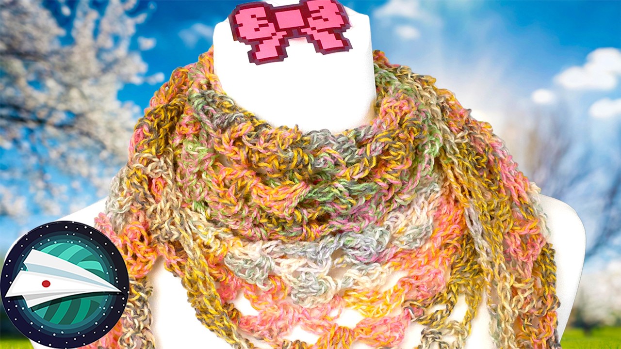 かぎ針編み | V字模様と中央のアーチをあしらった三角ショール | 春向けの簡単な編み方